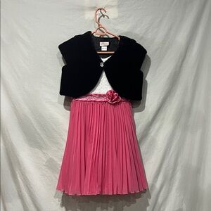 Bloome Black and Pink Formal Kids Dress with Faux Fur Shrug knee length